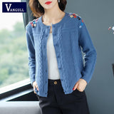 Christmas Gift Autumn Embroidery Sweater Cardigans Women Solid O-neck Casual Sweater Single Breasted Spring Loose Korean style Sweater