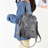 Kukombo Women Backpack PU Leather Fashion Casual Tassel Bags High Quality Female Shoulder Bag Large Capacity School Backpacks for Girls