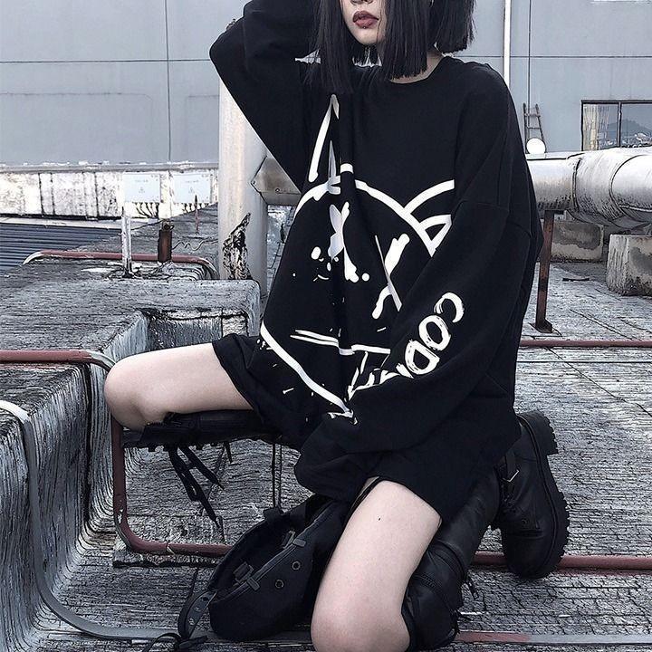 Kukombo Gothic Harajuku T Shirt Women Korean Fashion Black Long Sleeve Hip Hop Punk Streetwear Autumn Mall Goth Tops Female Tee