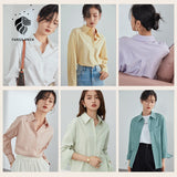Christmas Gift FANSILANEN Multicolor Office Lady Casual Blouse Shirt Women Solid Long Sleeve Button Up Shirt Spring Female Elegant White Top