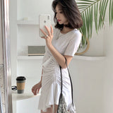 Kukombo Dresses Women Trendy Summer Candy Color Feminine Party Soft Breathable Basic Mini Leisure Hipster O-Neck Retro Chic Bandage Cozy