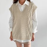 Christmas Gift Women Vest Simple All-match Style V-neck Knitted Sweater Leisure Student Sleeveless Female Vintage sweater waistcoat