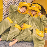 Christmas Gift Cute Warm Thicken Hooded Pajamas Women Autumn and Winter Plush Cartoon Slepwear Set Plus Velvet Male Home Wear Couple Pyjama