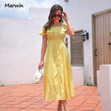 Christmas Gift Marwin Simple Long Casual Solid Hollow Out Pure Cotton Holiday Style High Waist Fashion Mid-Calf Summer Dresses NEW Vestidos