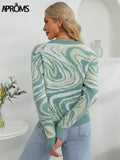 Christmas Gift Aproms Elegant Green Tie Dye Knitted Sweater and Pullovers Women 2021 Winter Long Sleeve Warm Ribbed Jumper Female Slim Top