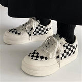 Kukombo Lolita Shoes Women Platform Sneakers Black and White Checked Causal Girl Tenis Punk Vulcanize Female Flats Footwear