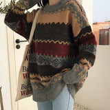Kukombo Vintage Sweaters Women Pullover Winter Striped Jumpers Korean Style Loose Sweater Knitwear Casual Loose Pullover Pull New