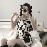 Kukombo Cow Print Slip Dress Women 2022 Fashion Sexy Bodycon Dress Women Summer Sundresses Streetwear Women Korean Trendy Dress