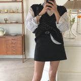 Kukombo 2022 New Winter Spring Women Sweaters Pullover Sleeveless Vest Waistcoat Korean Oversized Checkered Knitwear SWV18191