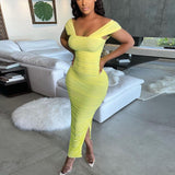 Kukombo Women Spaghetti Strap Square Neck Slit Bodycon Maxi Dress
