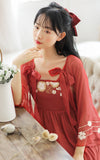 Kukombo French Retro Bow Sweet Embroidered Dress Women 2022 Summer Improved Hanfu Ladies Japanese Square Collar Elegant Gentle Kimono K148