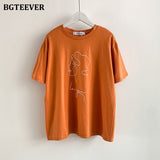 Christmas Gift BGTEEVER Summer Abstract Human Face Printed Women T-shirt Fashion Short Sleeve Women Tops White Tees Round-neck Female Tops 2021