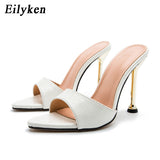 Christmas Gift Eilyken Women slippers Snake Print Strappy Mule high heels Slippers Sandals flip flops Pointed toe Slides Party shoes Woman