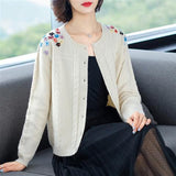 Christmas Gift Autumn Embroidery Sweater Cardigans Women Solid O-neck Casual Sweater Single Breasted Spring Loose Korean style Sweater