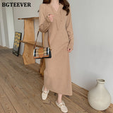 Christmas Gift BGTEEVER Autumn Winter Women Dress 2021 Hooded Knitted Midi Dresses for Women Long Sleeve Loose Female Sweater Vestidos 2021