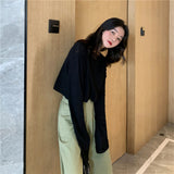Kukombo Long Sleeve T-Shirts Women Crop Top Solid Thin Sun-Proof Korean Style Loose All-Match Teens Chic Ins Womens Trendy Ulzzang New