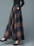 Kukombo Vintage A-Line High Waist Woolen Skirts Autumn Winter Fashion Women's Wool Maxi Skirts Female Casual Long Streetwear