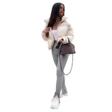 Kukombo Women Solid Chic Pants Casual Skinny Slit Sport Trousers Long Pants