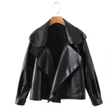 Kukombo Short Loose Pu Leather Jacket Autumn Winter Soft Faux Leather Jacket Street Casual Outwear Ladies Biker Jacket