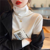 Christmas Gift Solid Turtleneck Knitted Women Pullovers 2021 Autumn Long Sleeve Strech Female Sweater Loose Bottoming Ladies Sweater