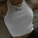 Kukombo Rib Knit Women Sexy Tank CropTops 2023 Summer O Neck Sleeveless Solid Embroidery Slim Skinny Stretch Basic Casual Vests K04