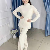 Kukombo 2022 Autumn Winter Women Sets 2 Pieces Turtleneck Sweater Pullovers Wide Leg Long Pants Warm Tracksuit Suits WS2001JX K11