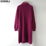 Christmas Gift 2021 autumn winter thick straight maxi sweater dress women high neck long sweater dress elegant female loose Warm maix  dress