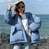 Christmas Gift Autumn Winter 2021 New Womens Coats Blue Jackets Hooded Coat Thick Cotton Parkas Oversized Jacket Female