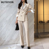 Christmas Gift BGTEEVER Elegant Women Blazer Suit Autumn Office Ladies Pant Suits V-neck Belted Blazer & Suit Pants 2021 Work Wear Female Sets