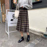 Kukombo Vintage Wool Pleated Plaid Skirt Women High Waist Plus Size Long Skirt 2021 Autumn Winter Harajuku Female Party Skirt Streetwear