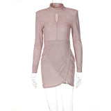 Kukombo Bling Glitter Shoulder Pad Hollow Out Women Long Sleeve Mini Dress Bodycon Sexy Party Club Elegant 2022