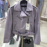 Christmas Gift New 2021 Autumn Sashes Pu Faux Leather Jacket Women Zipper Slim Short Biker Jackets Coat Female Outwear Tops casacos feminino