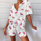 Christmas Gift Summer Fashion Women's Pajamas V-Neck Short Sleeve Tracksuit Print Splicing Sleepwear Set Nightwear Home Suit For Women Clothes
