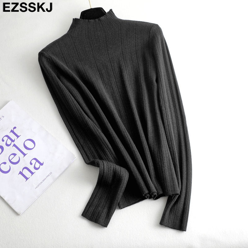 Christmas Gift Basic Slim soft Pure color high neck Sweater pullovers For Women Casual Long Sleeve chic bottom Sweater Female Jumpers top