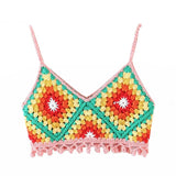 Kukombo Elegant Multi Color Handmade Crochet Tank Tops Women Summer Casual Square Neck Flower Camis High Fashion Cropped Top
