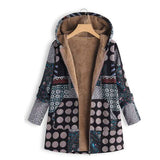 Kukombo Women Print Winter Coat Casual PlusSize Fluffy Fleece Cozy Women Coat Warm Long Sleeve Zipper Hooded Female Coat Outwear