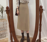 Christmas Gift Solid Black Brown Mid Calf Women Skirt Vintage Spring Summer Straight  Mi-long High Waist Girls skirts Femininas winter women