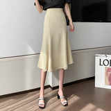 Kukombo Women 2022 Summer Elegant Casual All-match High Waist Offcie Lady Midi Mermaid Skirt