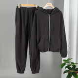 Kukombo  Casual Women Fleece Hoodie Two Piece Sets Hooded Zipper Outerwear And Harem Pant Suit Autumn Winter Fashion Streetwear Tracksuit