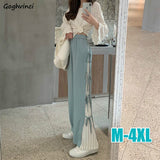 Kukombo Casual Pants Women Wide Leg Patchwork Lace Up 4XL Chic Elegant Fashion All-Match Elastic Waist New Pleated Ulzzang Leisure Loose