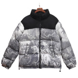 Kukombo 2022 Winter Warm Jacket Coat Patchwork Vintage Painting Harajuku Padded Puffer Jacket Oversize Male Parka Men's Clothing