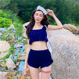 Christmas Gift Bikini Set Women Ruffles Design Stylish Retro Korean Style Newly Swimsuit Simple High Waist Sexy Knitted Beach Wear Ins Swimwear
