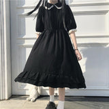 Kukombo Autumn Black Kawaii Lolita Style Dress Mori Girl Fairy Cute Lolita Peter Pan Collar Puff Sleeve Dress 2022 Fashion Women