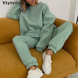 Christmas Gift Yiyiyouni Autumn Winter Warm Fleece Two Pieces Tracksuits Women Casual Sweatshirt and Pants Matching Set Female Loose Sweatpants