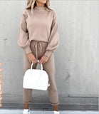 Kukombo Casual Solid Sweatshirt Suit Women Autumn Turtleneck Pullover and Pencil Pants Winter Plus Size Female Tracksuit 2 Piece Sets-1