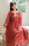 Kukombo French Retro Bow Sweet Embroidered Dress Women 2022 Summer Improved Hanfu Ladies Japanese Square Collar Elegant Gentle Kimono K148