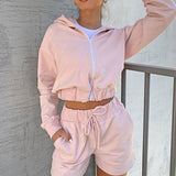 Kukombo Spring Summer Tracksuit Women 2 Pieces Set Hooded Long Sleeve Hoodies And Shorts Female Casual Suit 2021 New Sportwear Outfits
