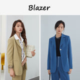 Kukombo Casual Blazer Suit Sets Women Office Elegant Yellow Jacket Pants Suit Spring Oversize Blazer Female Suit