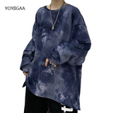 Christmas Gift Tie Dye Print Long Sleeve Tshirt Women Tops Fashion Female T-shirt Oversized Tees Women T Shirt Loose Tops Spring Lady Tshirts
