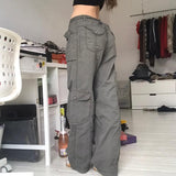 Kukombo Streetwear Retro Loose Cargo Denim Jeans Women Pockets Fashion Fairycore Clothes Casual Vintage Joggers Sweatpants Cuteandpsycho-1104
